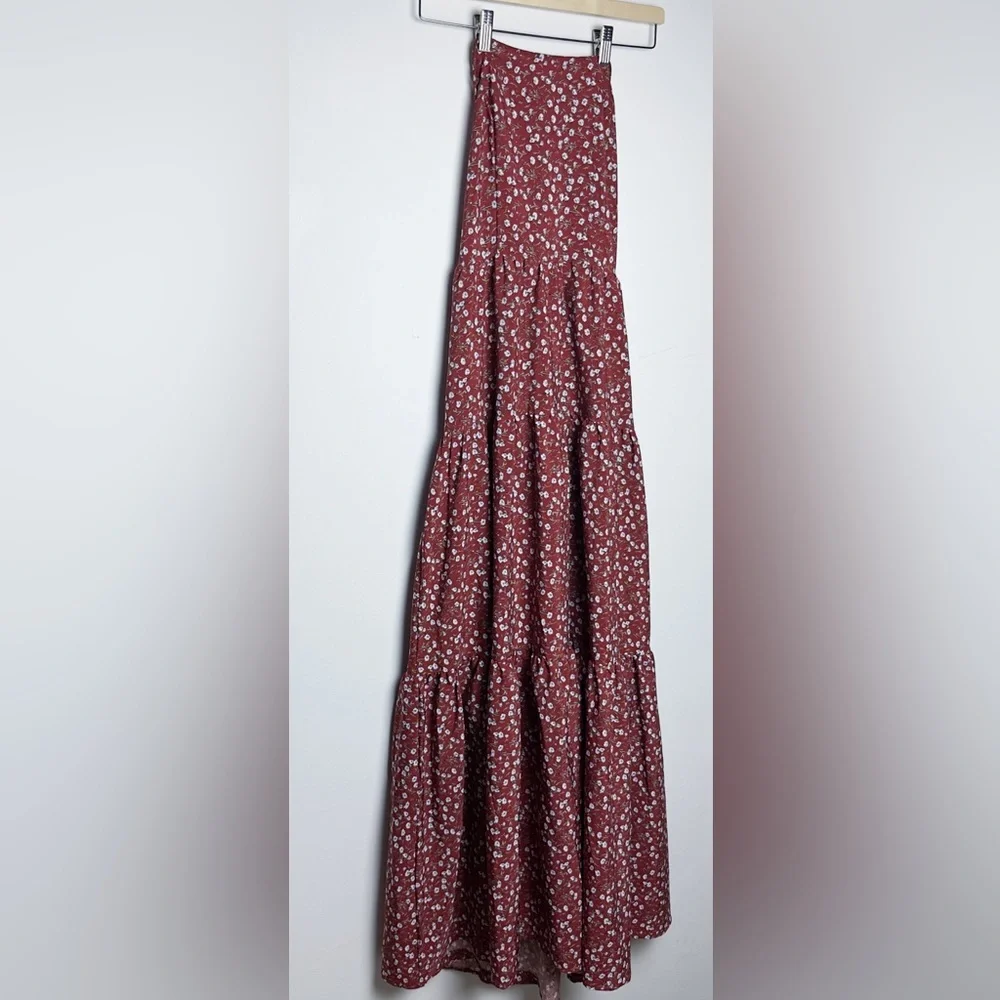 Boho Floral Maxi Dress Maroon Floral Dress - Picture 2 of 4